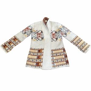 Southwestern Knit Cardigan Open Front Sweater Coat Cream Boho Size M coatigan